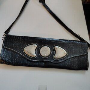Claudia Ferenze Crocodile Embossed Black Leather Clutch